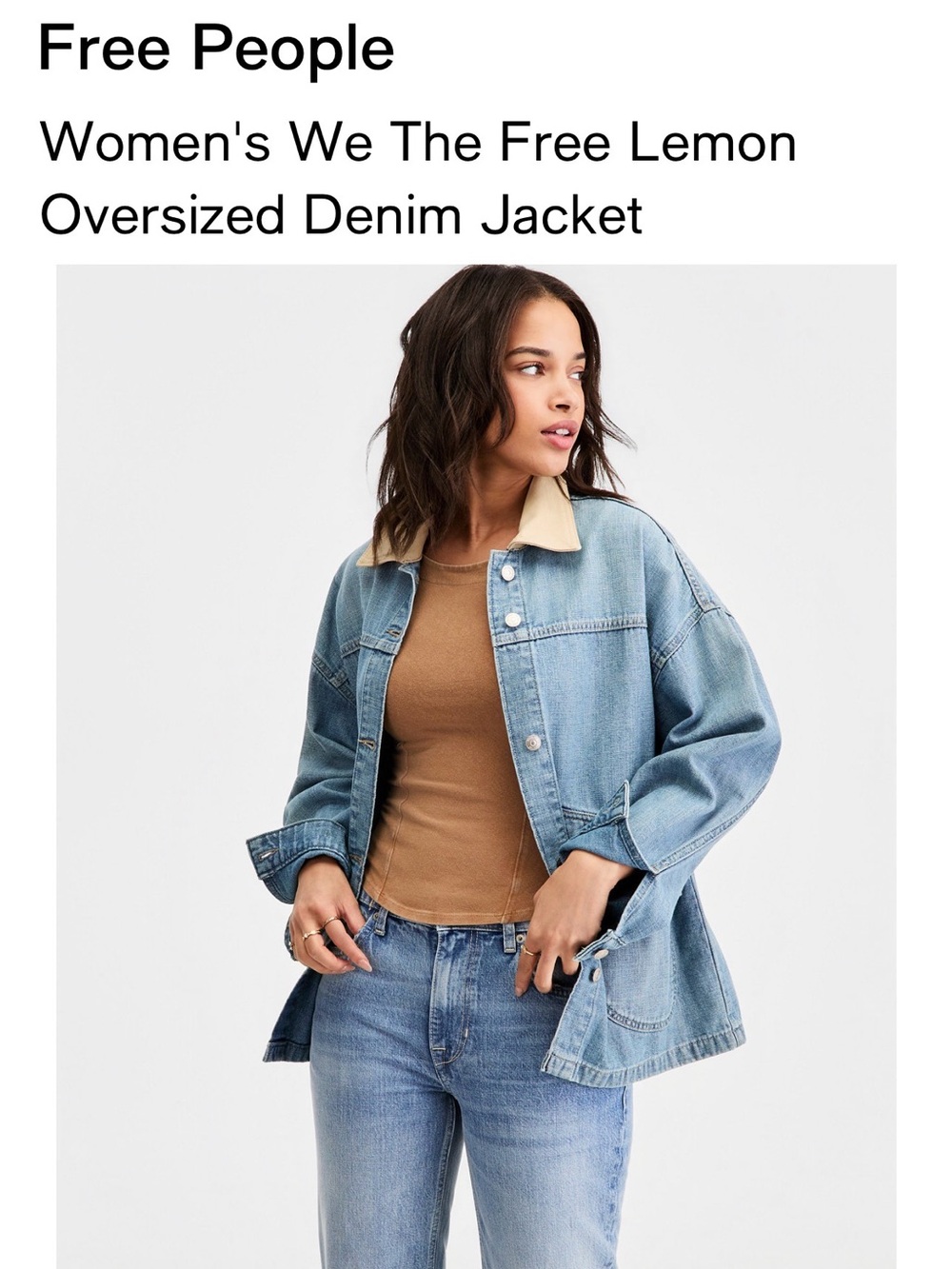 We The Free Light Blue Denim Jacket with Tan Collar